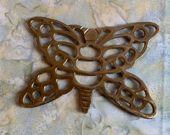 Vintage Brass Butterfly Trivet. Use for a Hot Pot or Serving Dish in the Kitchen. Hang on the Wall for Decoration.