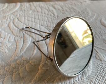 Vintage Adjusting Double Sided Mirror with Self Stand. Folds Flat for Easy Storage. Metal Wire Stand. Great for Travel and Shaving.