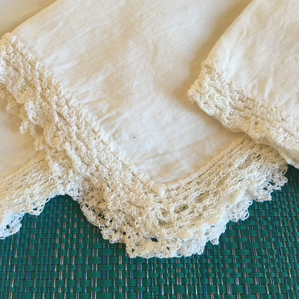 Vintage Linen Hankie/Napkin. Fine Crocheted Feminine Edge Linen. Use for Handkerchief or Luncheon Napkin. Beautiful.