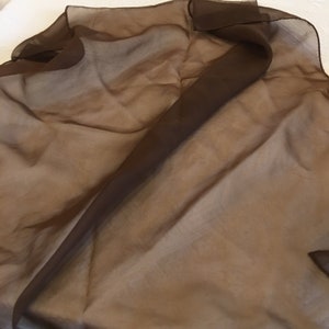 Vintage Sheer Scarf Nylon Square Brown Scarf. Hand Stitched Hem.