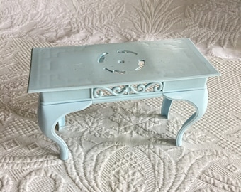 Vintage Barbie Doll Side Table. Openwork Swirling Designs on Front. Missing Something on Top, but Can be Covered with Doily.