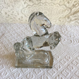 Vintage Horse Bookend. Clear Glass Rearing Horse Doorstop or Bookend. Wonderful Vintage Home Accent. Equestrian Bookend.