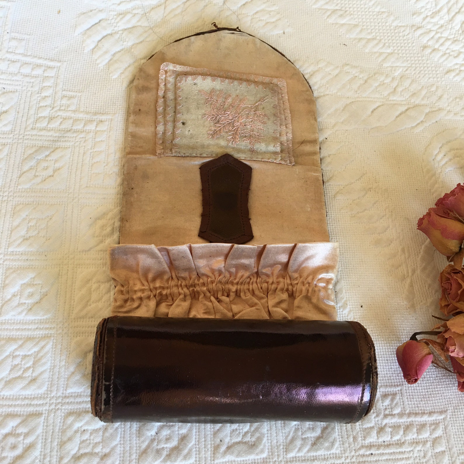 Antique Silk Leather Sewing Case. Shiny Leather Covered Etsy