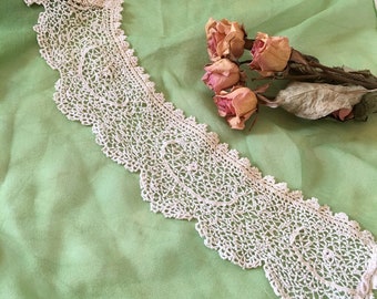 Victorian Handmade Lace High Collar. Slightly Curved Stand Up Collar for Victorian Blouse or Dress. Loop On One End.