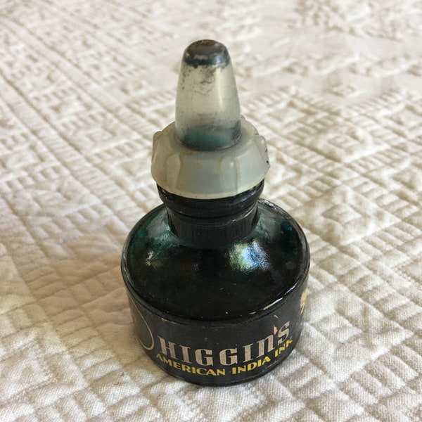 Vintage Higgin's Ink Jar. Waterproof American India Ink Jar. American Drawing Ink Empty Jar. Great Display Jar.