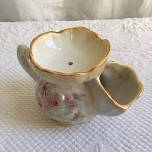 Vintage Shaving Mug Old Foley, James Kent Ltd. Staffordshire England. Pink Cabbage Roses on the Sides, Gold Accents on Top Edges.