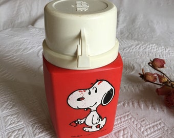 Vintage 1958 Snoopy Thermos. Red and White Snoopy With Cup Pictured on Thermos.