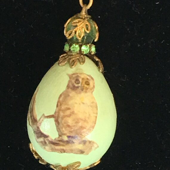 Vintage Egg Pendant Decoupaged With 2 Owls and a … - image 3