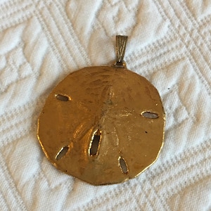 Vintage Gold Covered Sand Dollar Pendant on Gold Chain. Natural Ocean Sand Dollar Pendent. Charming to Wear Anytime.