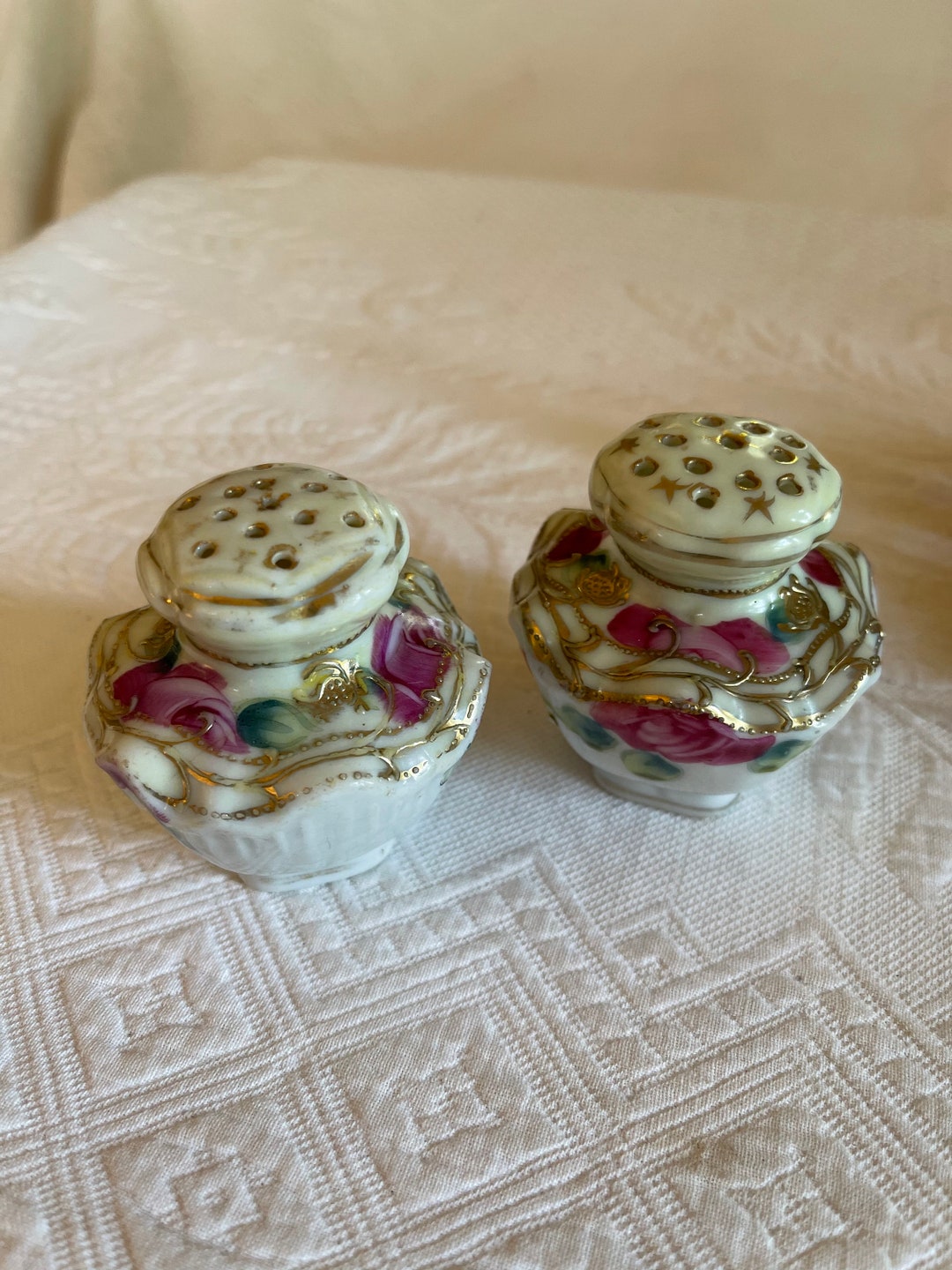 Vintage Porcelain Rose Salt and Pepper Shakers. Repurpose for Etsy