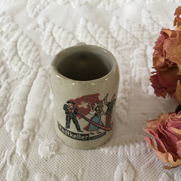 Vintage Mini Stoneware Miniature Mug. Stadtkeller From Lucerne. Swiss Souvenir. Good For Miniature Display.