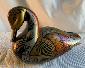 Boîte Céramique Vintage En Forme De Canard Noir & Or - 10x5cm, Pièce Unique