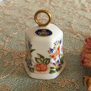 Vintage Aynsley Bell. Fine English Bone China Six Sided Bell, Gold Ring at Top. Portrayal of Flora of an English Cottage Garden Painted On.