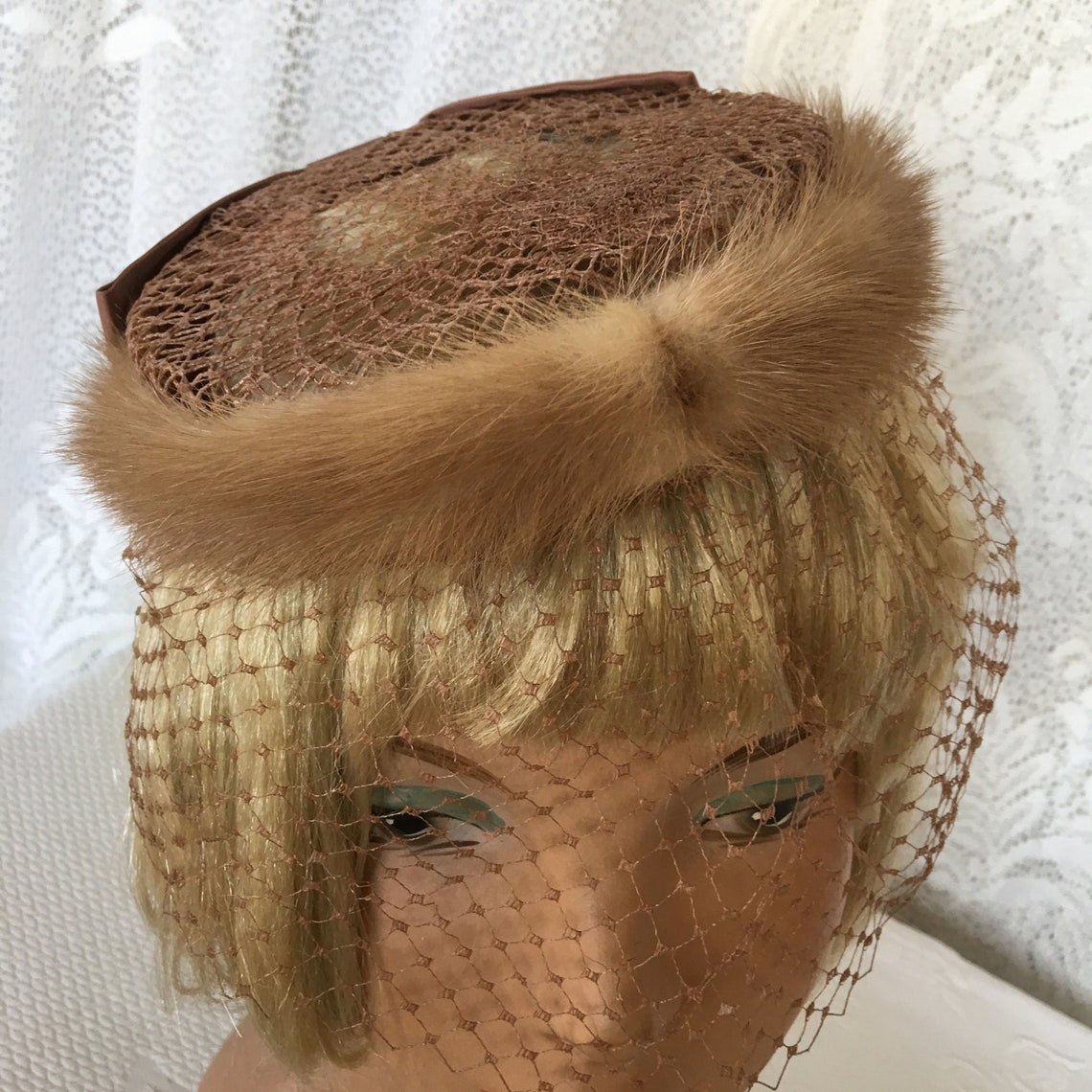 Vintage Pill Box Hat With Mink and Satin Bow With Veil All Etsy
