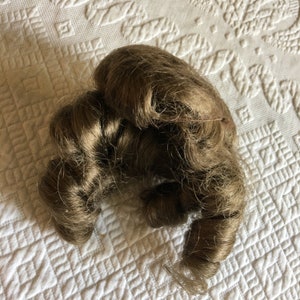 Vintage 1 3/4" to 2" Head Doll Wig. Made in USA. Bangs and Five Long Curls Hanging Down. Dark Blonde Doll Wig.