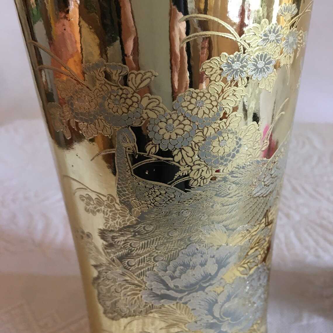Vintage Japanese Gold Peacock Vase. Shiny Gold Vase From Japan Etsy