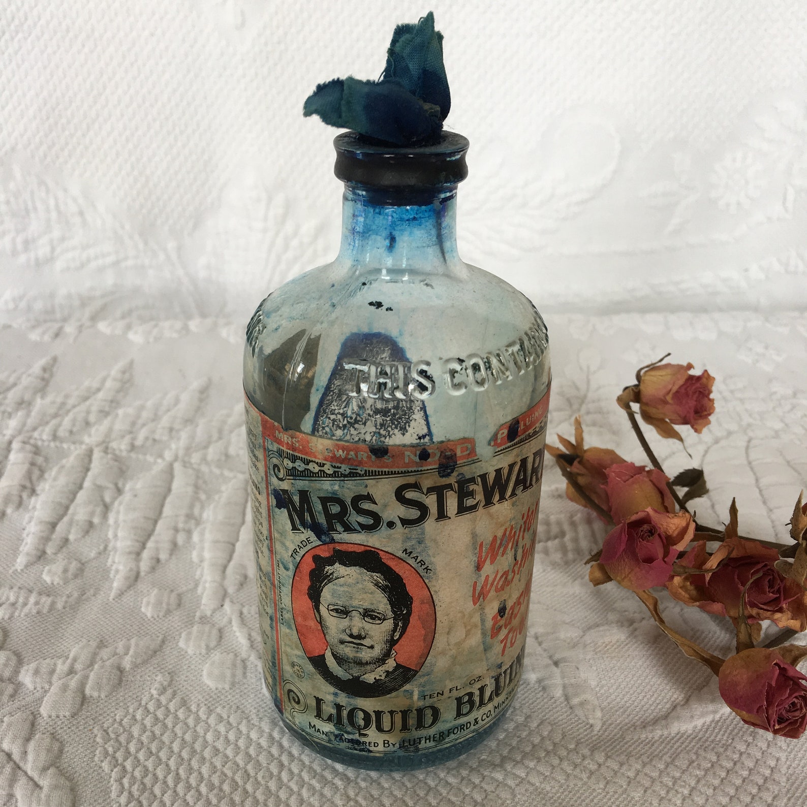 Vintage Mrs. Stewarts Liquid Bluing Bottle. Whiter Washing Etsy