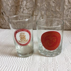 Vintage US Marine Corps Drinking Glass with Hobnail Bottom. Or MC Development and Education Command Drinking Glass. Clear Glass.