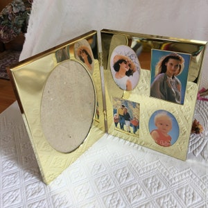 Folding Brass Frame for 5 Pictures. Gold Shiny Brass Folding Frame.