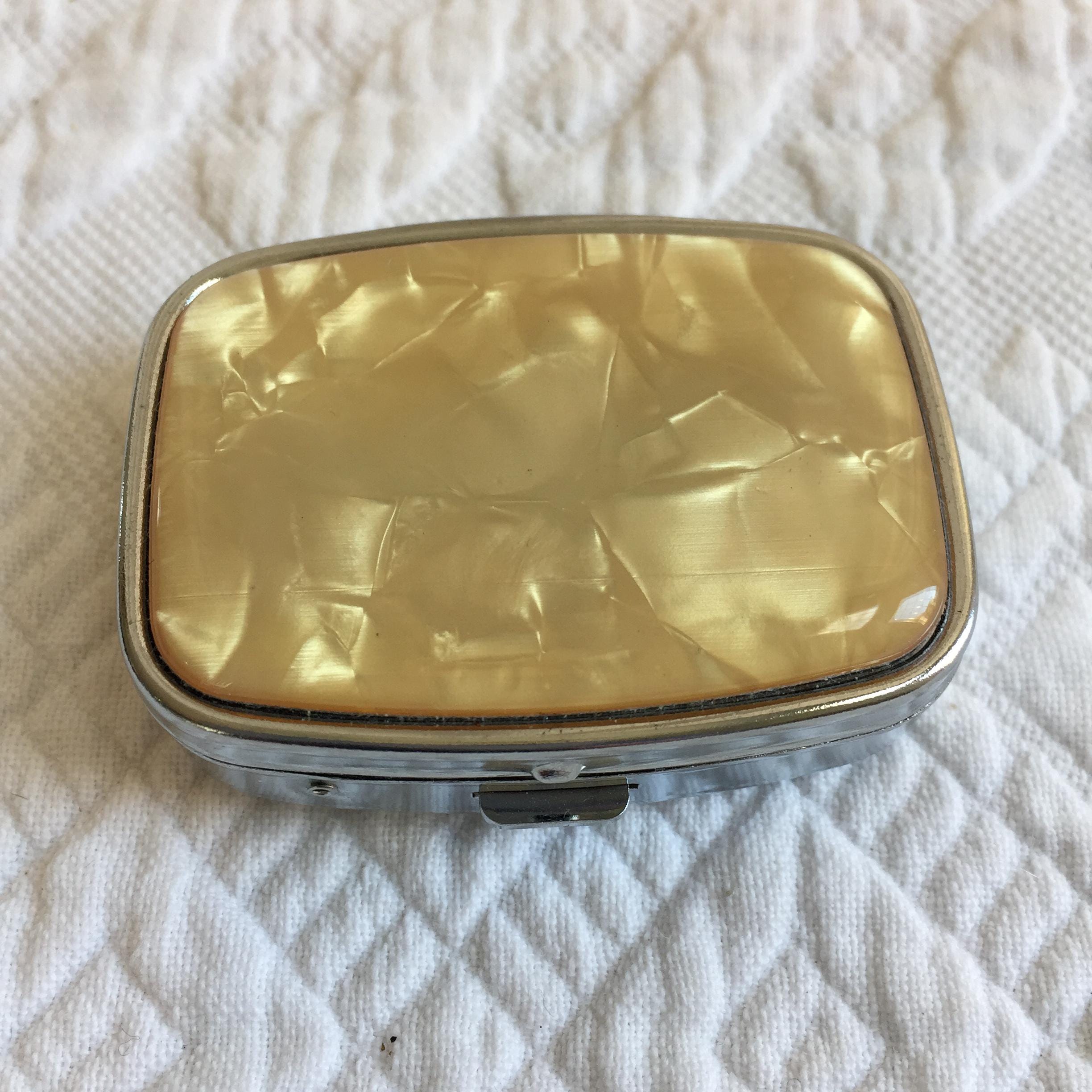 Vintage LaVie Mother of Pearl Pill Box with Two-Section Interior for Pills.