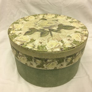 Storage Box Floral Round Shape with Rose Design on Top. Deep Decorative Lid for Strength and Support. Great for Closet or Bedroom Storage.