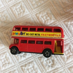 Vintage 1993 Play Art Double Decker Bus. Made in Hong Kong. Die Cast Metal Fast Wheels. Red Bus.
