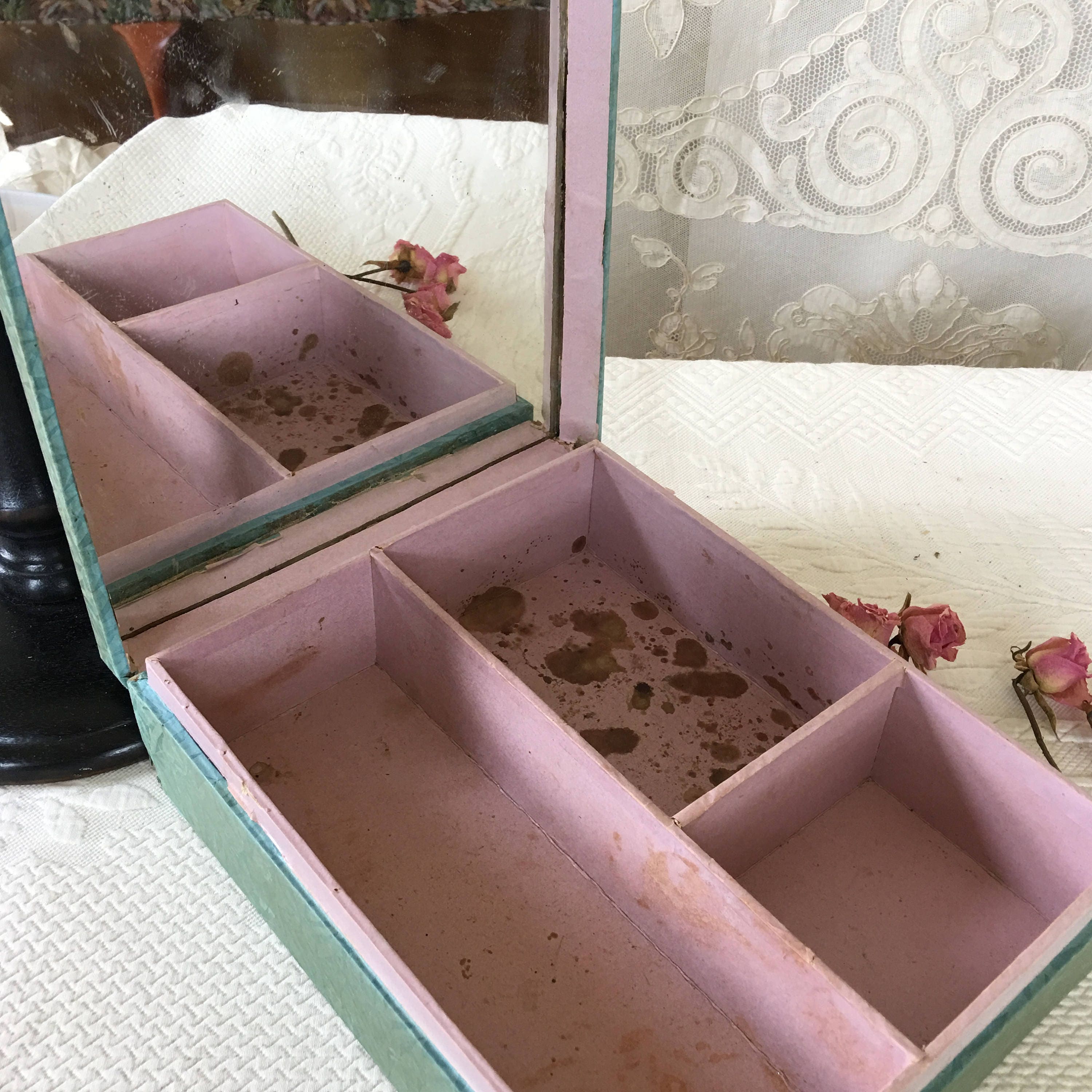 Vintage Dresser Jewelry Box With Full Lid Interior Mirror and Etsy