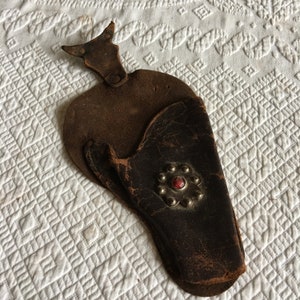 Vintage Leather Hobnail Studs Holster with Star Jewel in Center for Western Play. Hobnail Studded Circle. Insert Belt to Wear.