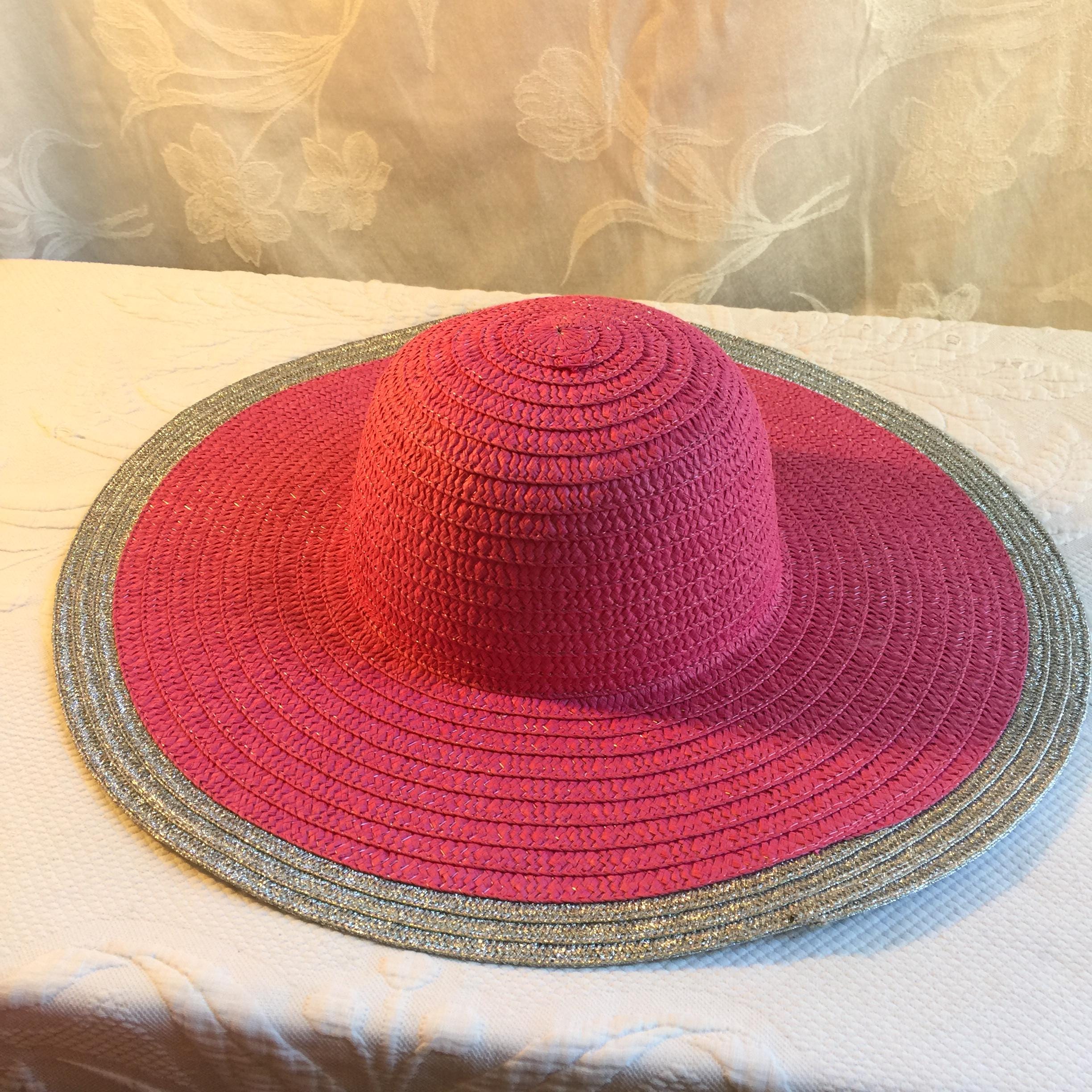 Swan Stylish Women\'s Wide-Brim (13 1/4”) Pink Straw Hat w/Black Mesh Accent. Polypropylene Straw Wide Brim Plain Hats-HR23-5A-Sun Yorkos  main image 2