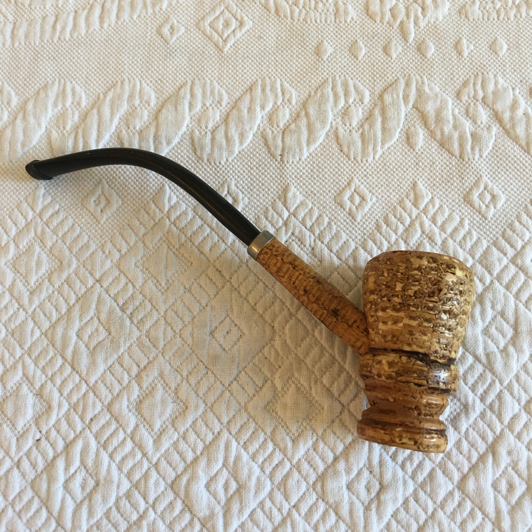 Vintage Corn Cob Pipe With Black Stem. Long Bent Stem. Corn Cob Look
