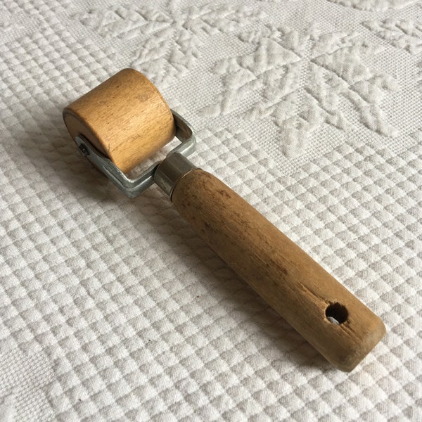 Vintage Wooden Brayer. Handled Seam Roller for Wallpaper Installation. Wood Roller and Wooden Handle.