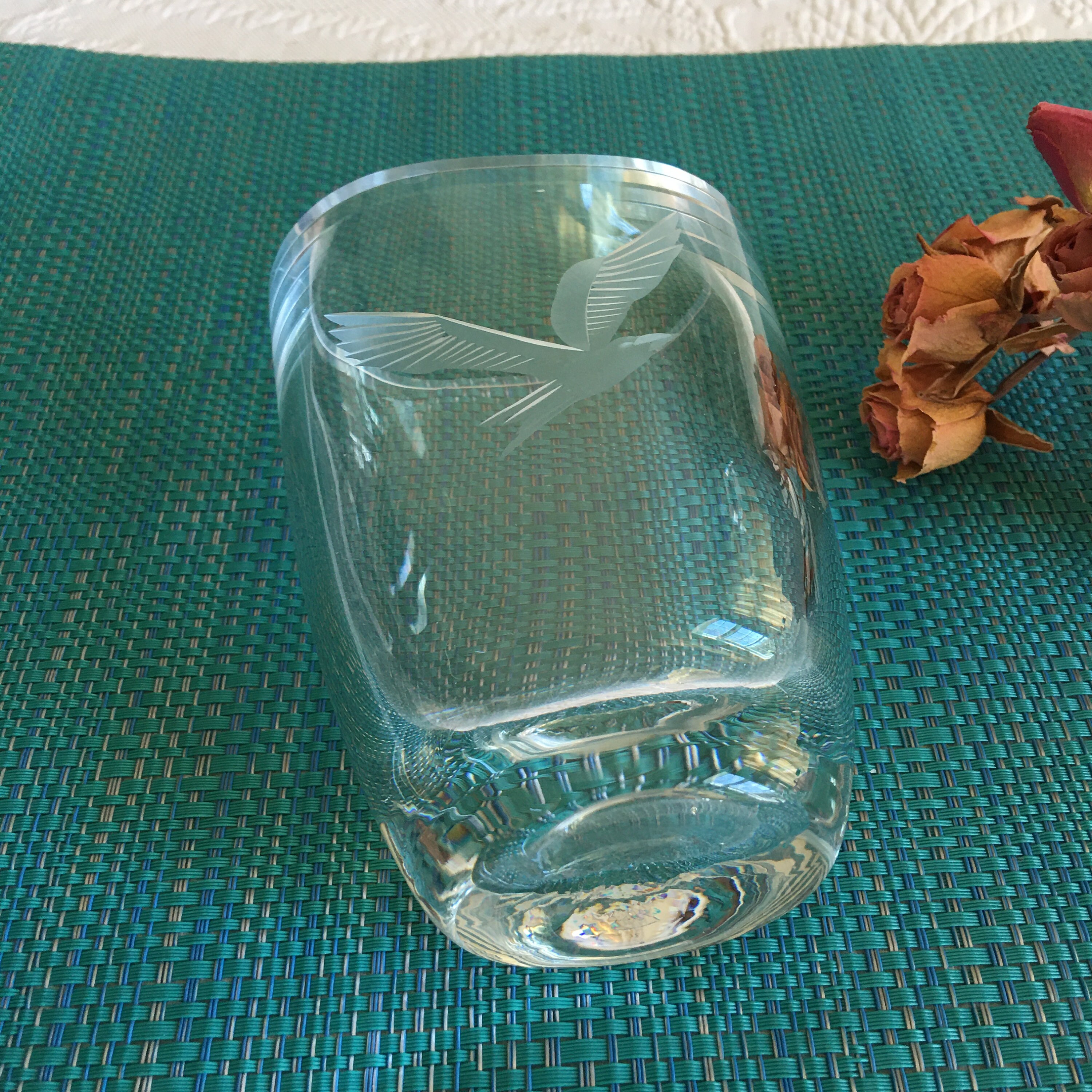 Vintage Oval Thick Crystal Vase With Etched Seagull. Weighted Etsy