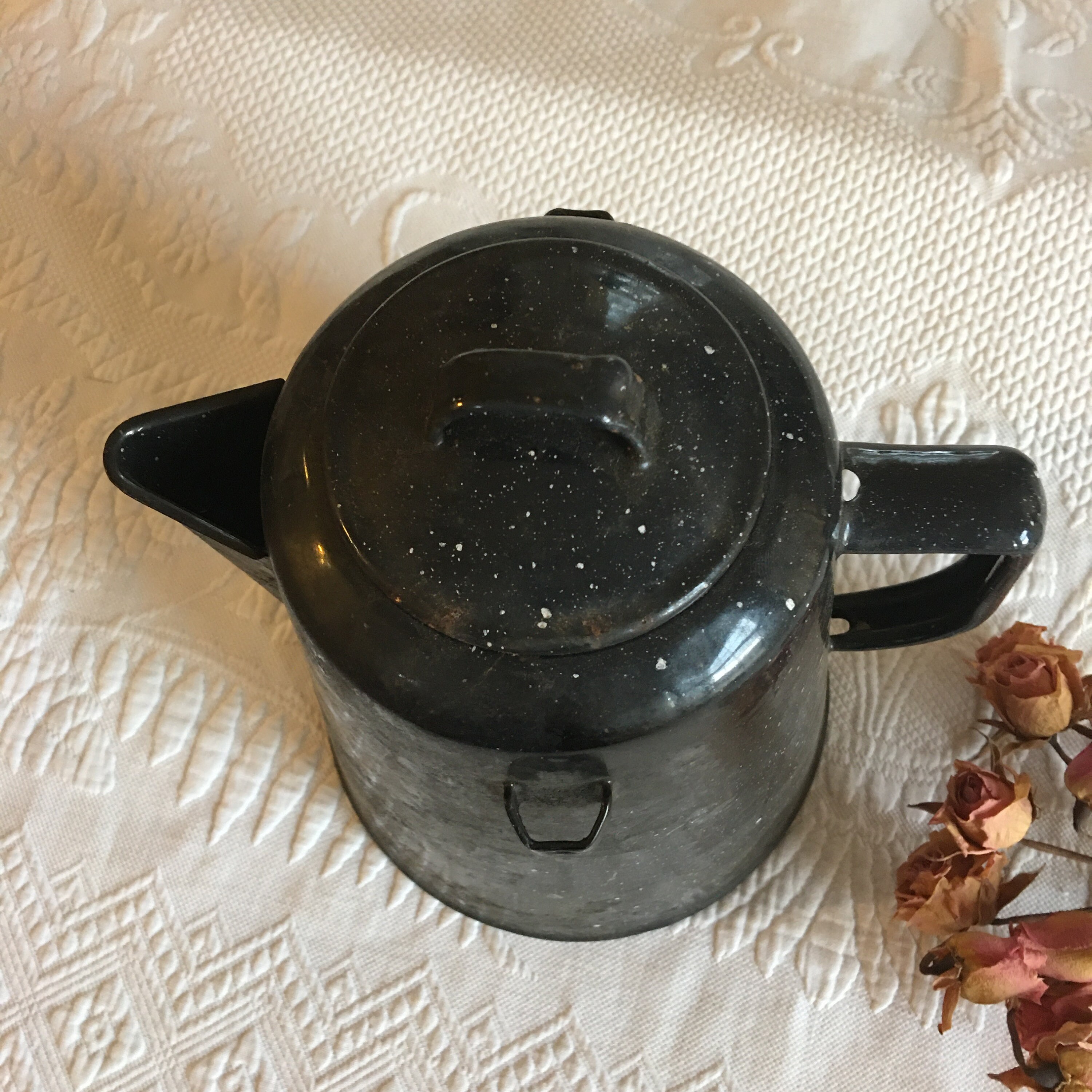 Vintage Enamelware Coffee Pot. Black Enamel With White Specks. Etsy