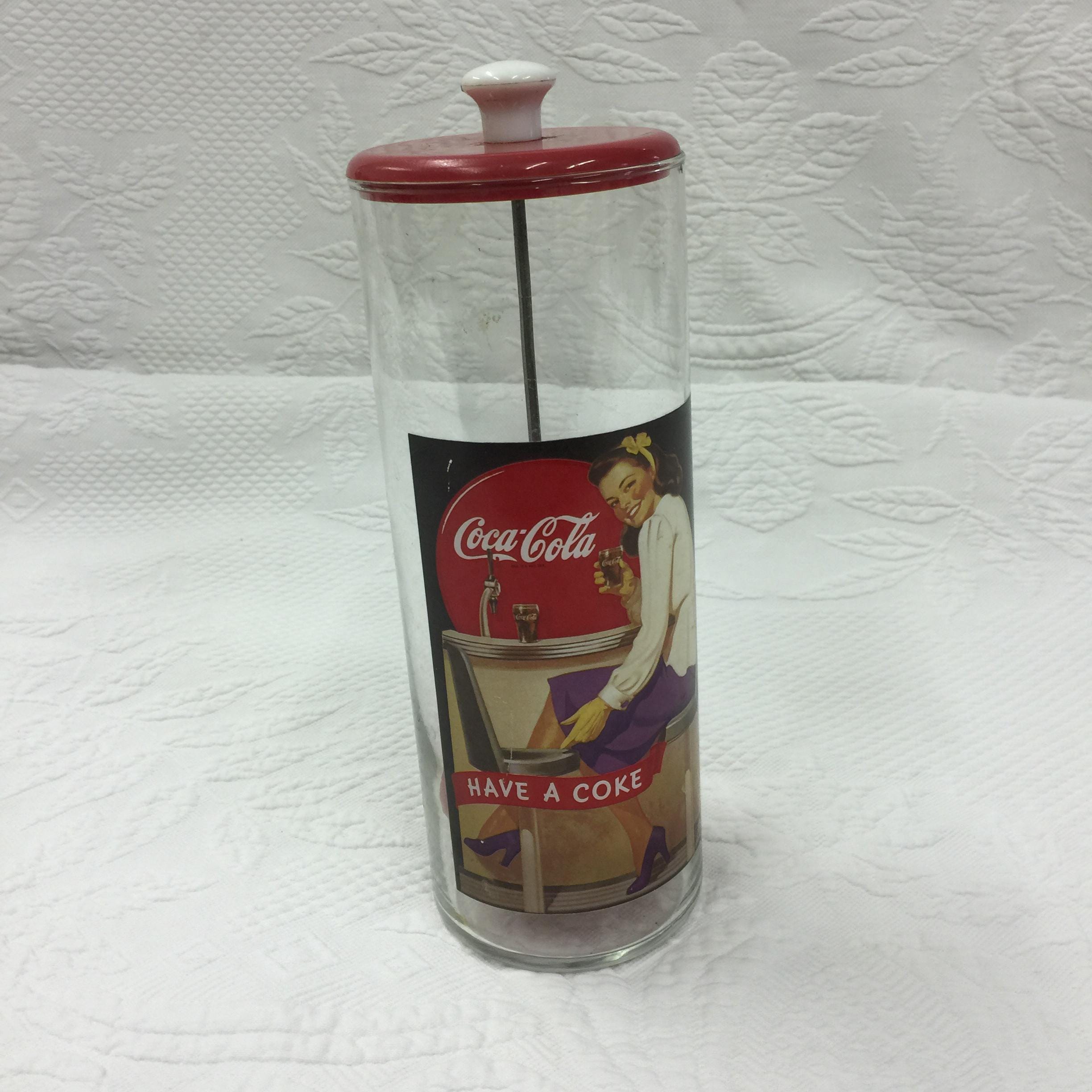 【コカコーラ】ストロー ホルダー ディスペンサー レトロ ガラス製 ヴィンテージのコカ・コーラ ストローホルダーディスペンサー。前面に