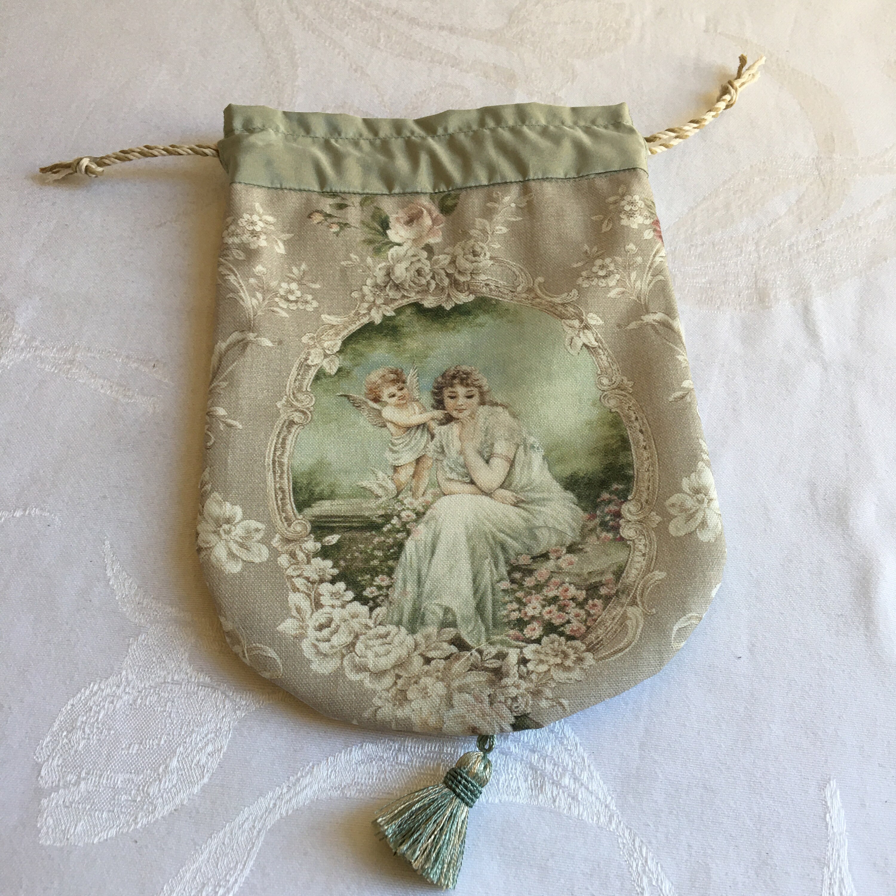 Handmade Cotton and Silk Reticule With Artist Designed Fabric, White ...