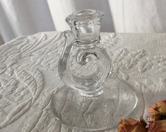 Vintage Candlestick. Clear Glass with Swirling Candle Holder and Large Base. Lovely Candle Holder.