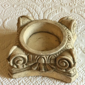 Vintage Pillar Base Figurine or Candle Stand. Fancy Plaster Pillar Base to Display a Special Item or Raise a Pot in a Floral Arrangement.