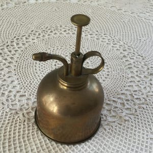 Vintage Brass Flower Spritzer Container with Sprayer. Vintage Plant Mister from Hong Kong.
