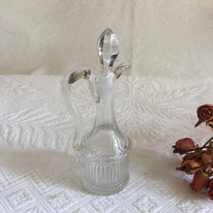 Vintage Oil Cruet From Early 1900s. Ridge Designed Cruet With Glass Stopper and Hand Blown Glass Handle.