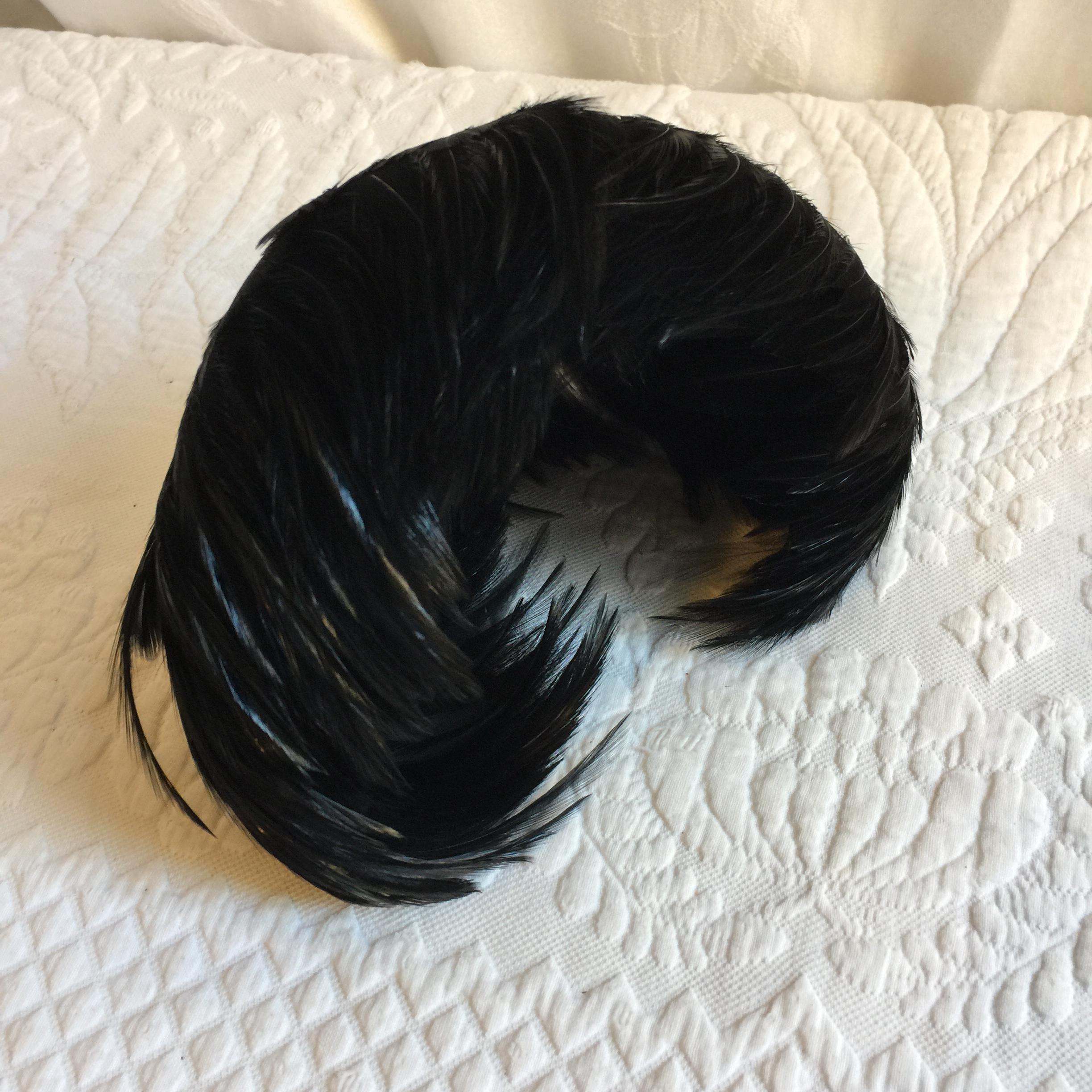 Andrea Fashions vintage black feather hat A _Anou oversized Black Feather Hat – Andrea main image 2