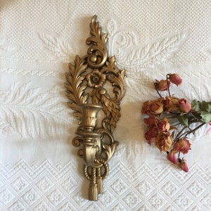 Vintage Burwood Products Wall Sconce With Swirling Leaves and Curly Cues, Flower, Plus Rope Design Hanging. Add to Wall Display.