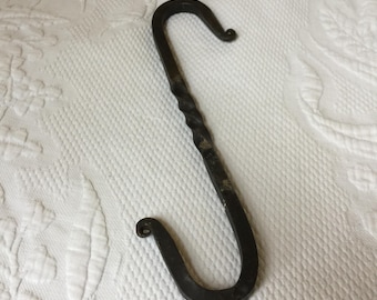 Wrought Iron Twisted S Hook. Square Wrought S Hook with Curly Cue Ends. Rustic and Primitive S Hook for Decorating Display.