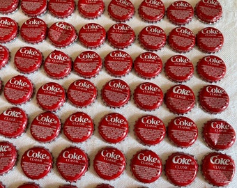 Vintage Choose 100 Coke Classic Coca Cola Bottle Caps. Repurpose in Crafting Projects. All Red and White With Lots of Printed Information.