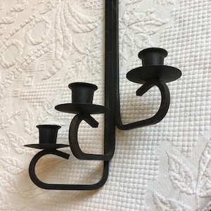 Vintage Wrought Iron Sconce. Triple Wall Candle Holder Sconce. Primitive or Country Style Wall Candle Holder.