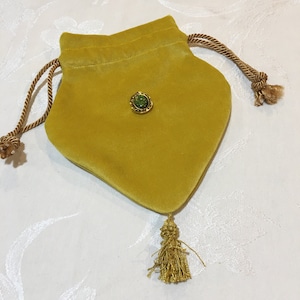 Handmade Reticule Purse. Golden Yellow Velvet Reticule Purse. Gold Cord Drawstring, Ornament & Tassel or Tassel Ornament. Costuming or Now.