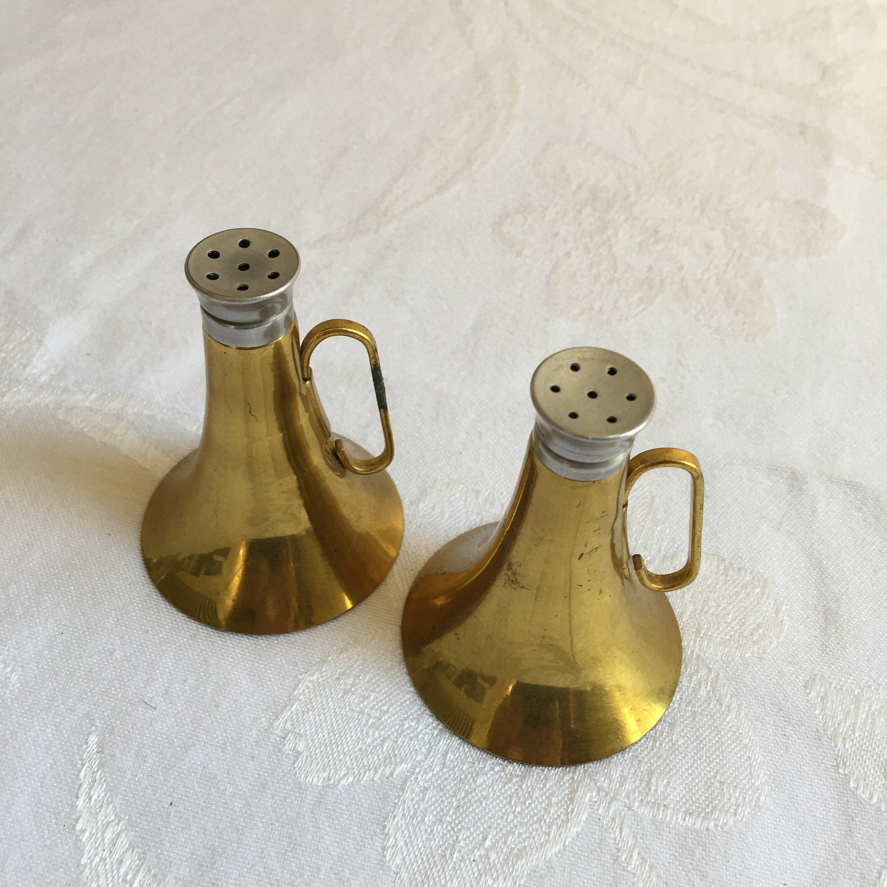 Vintage Hunting Horn Salt and Pepper Shakers. Glass Inserts Etsy
