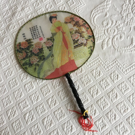 Vintage Japanese Fan. Stretched Silk and Wood Han… - image 6