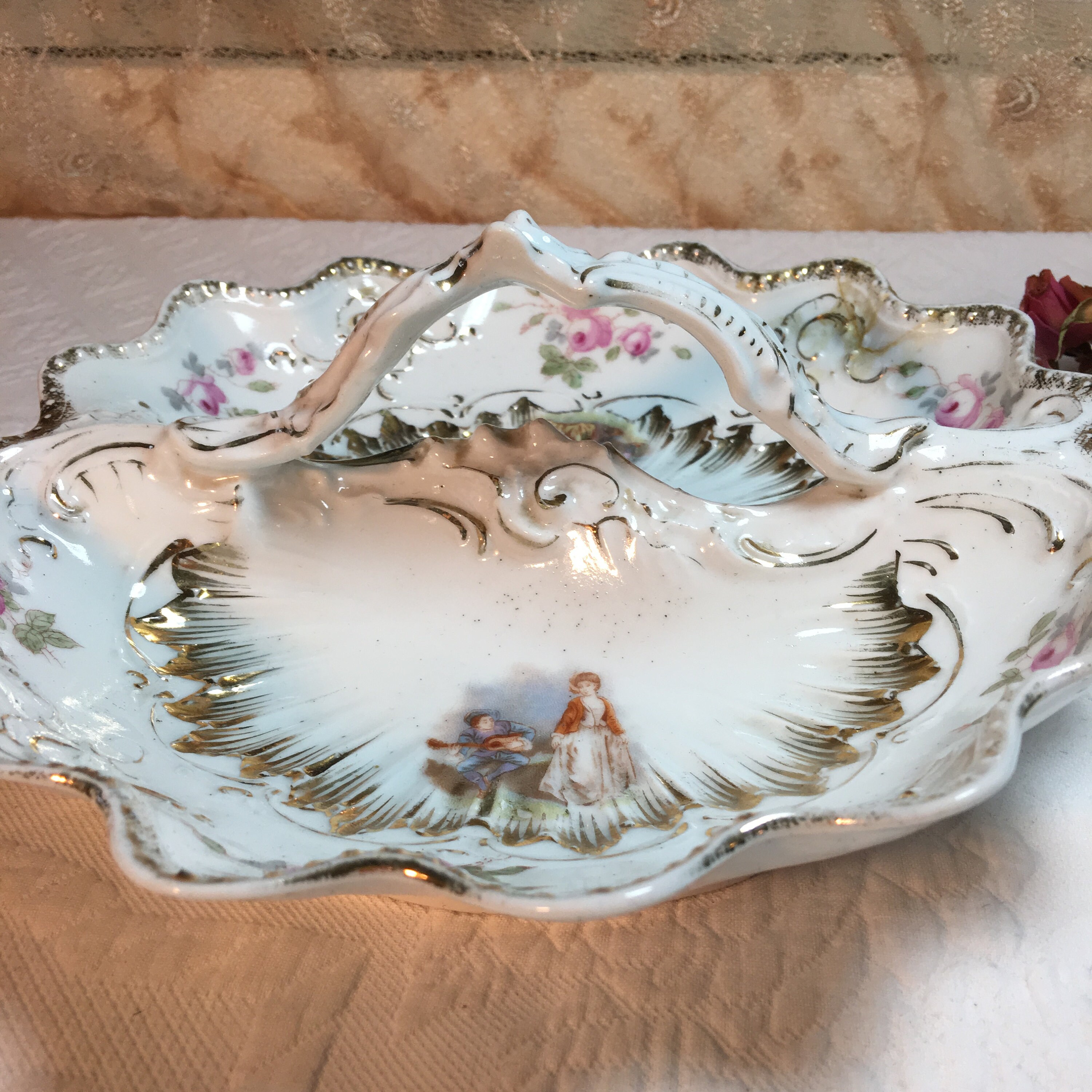 Vintage Two Sectioned Fancy Serving Dish in White With Gold Etsy