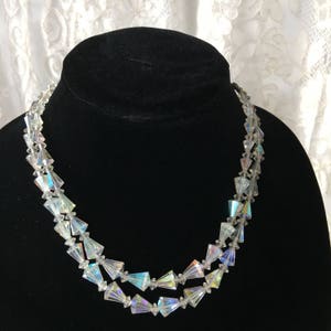 Vintage Cut Glass Crystal Bead Double Choker Necklace. 1930s Crystal Glass Bead Choker Necklace. Sparkling Crystal Choker.