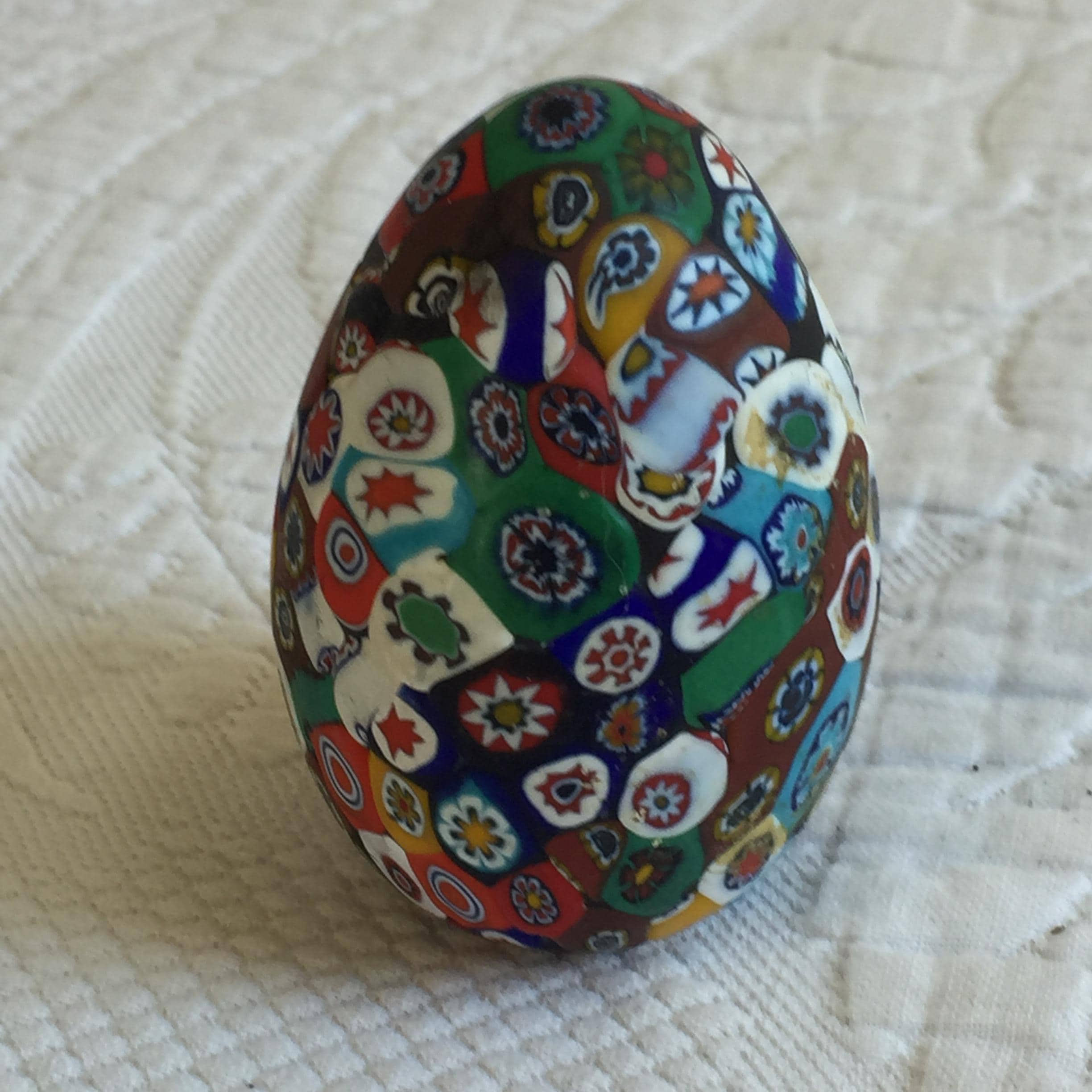 Vintage Millefiori Venetian Glass Egg Paper Weight or Display Ornament. Handmade Egg with Little Flower Designs. Great Easter Egg.